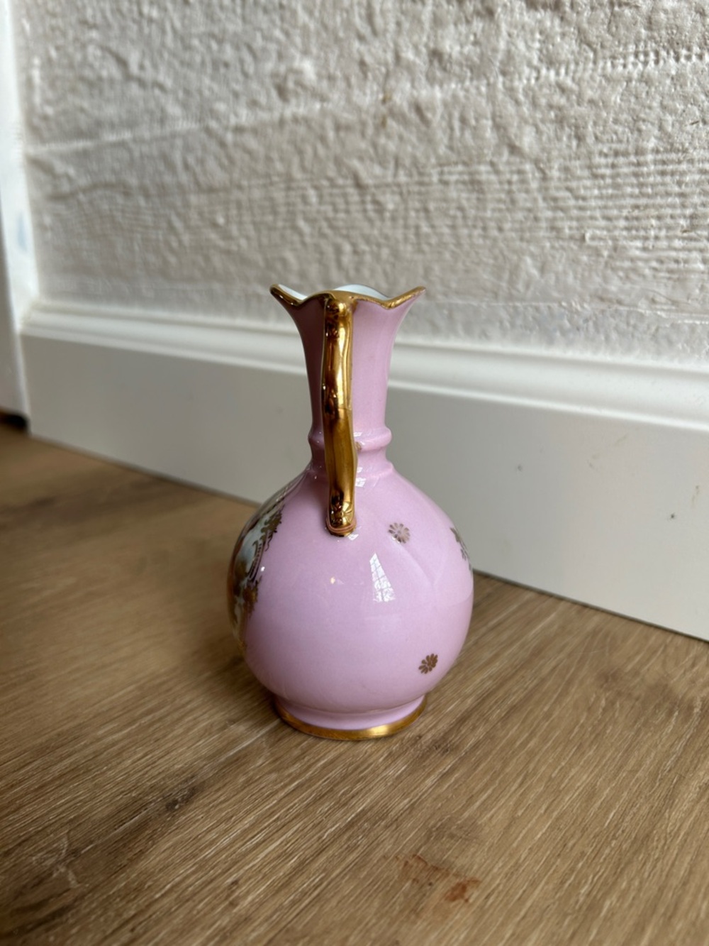 Limoges Pink Porcelain Double-Handled Vase with Gold Trim - Picture 9 of 13